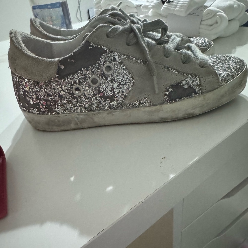 Silver glitter golden goose sneakers size 5.5